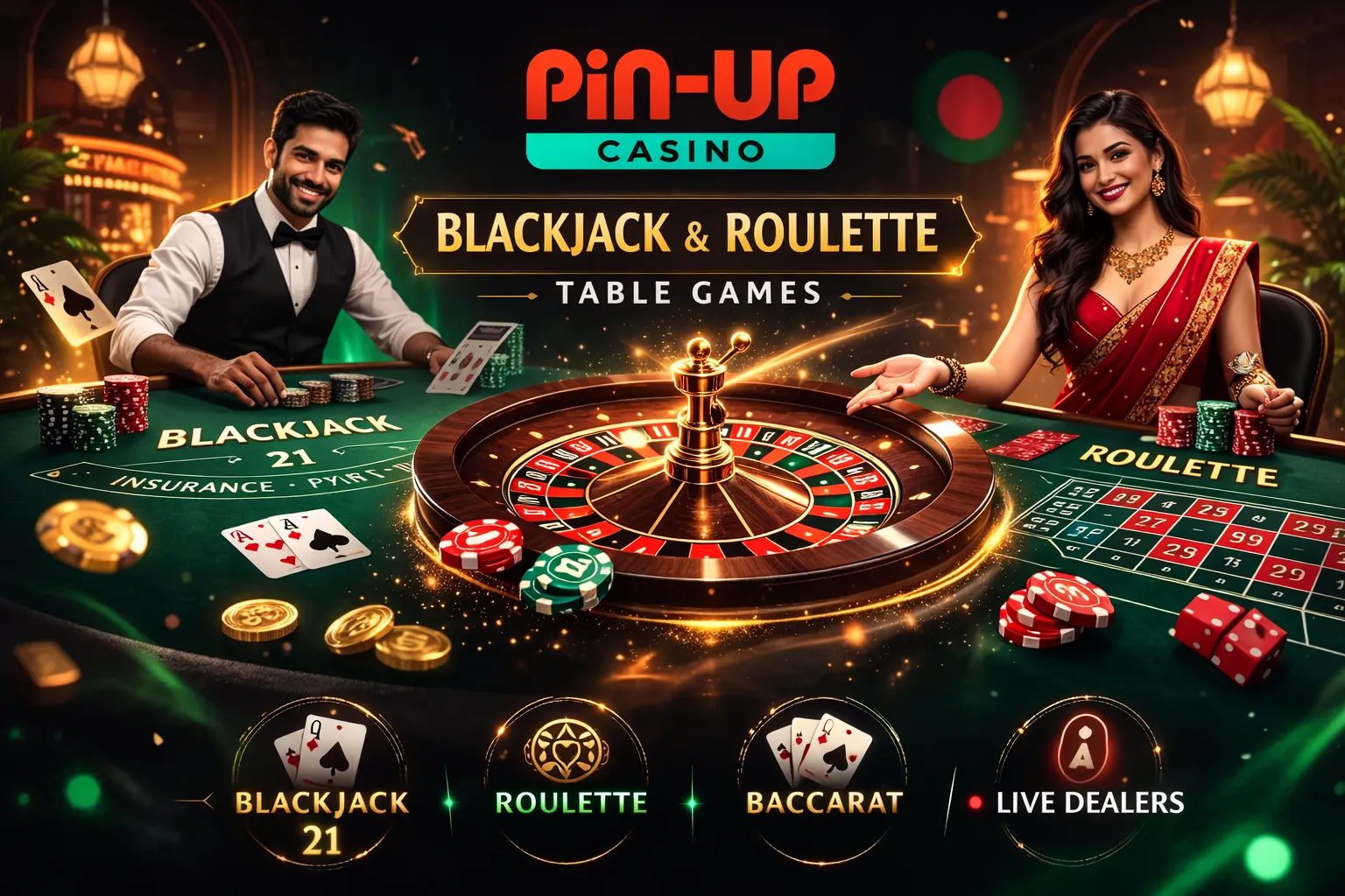 Pin Up blackjack roulette table games